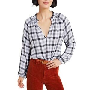 Anthropologie Cloth‎ & Stone Sara Plaid Blouse Black White Size Small